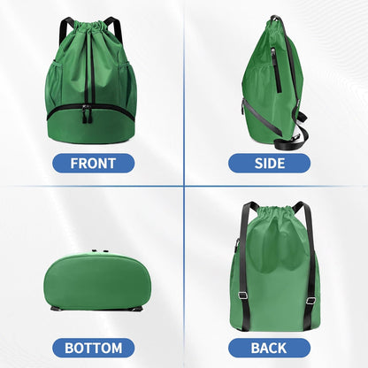 Drawstring Backpack Gym Bag with Shoes Compartment for Soccer, Basketball, Swim, Water-Resistant String Backpack Beach Cinch for Women Men