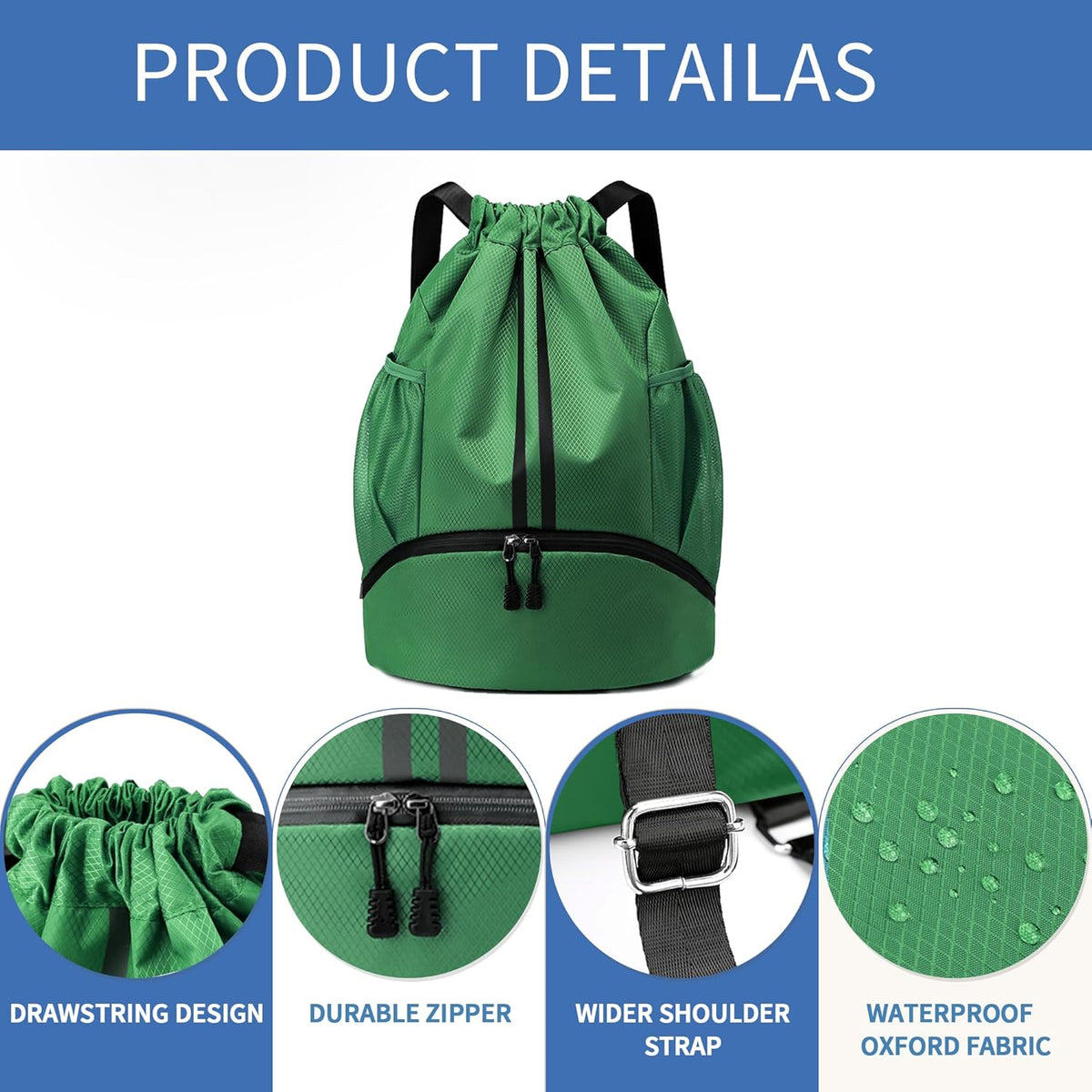 Drawstring Backpack Gym Bag with Shoes Compartment for Soccer, Basketball, Swim, Water-Resistant String Backpack Beach Cinch for Women Men