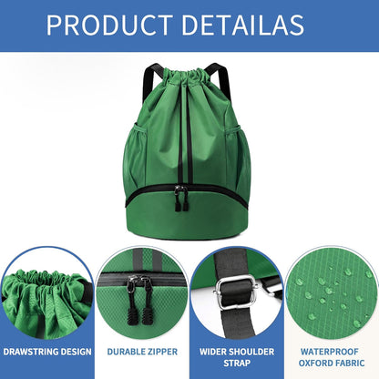 Drawstring Backpack Gym Bag with Shoes Compartment for Soccer, Basketball, Swim, Water-Resistant String Backpack Beach Cinch for Women Men