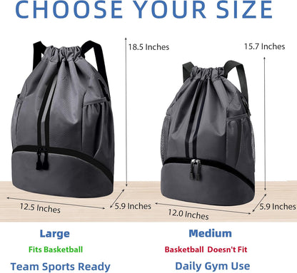 Drawstring Backpack Gym Bag with Shoes Compartment for Soccer, Basketball, Swim, Water-Resistant String Backpack Beach Cinch for Women Men