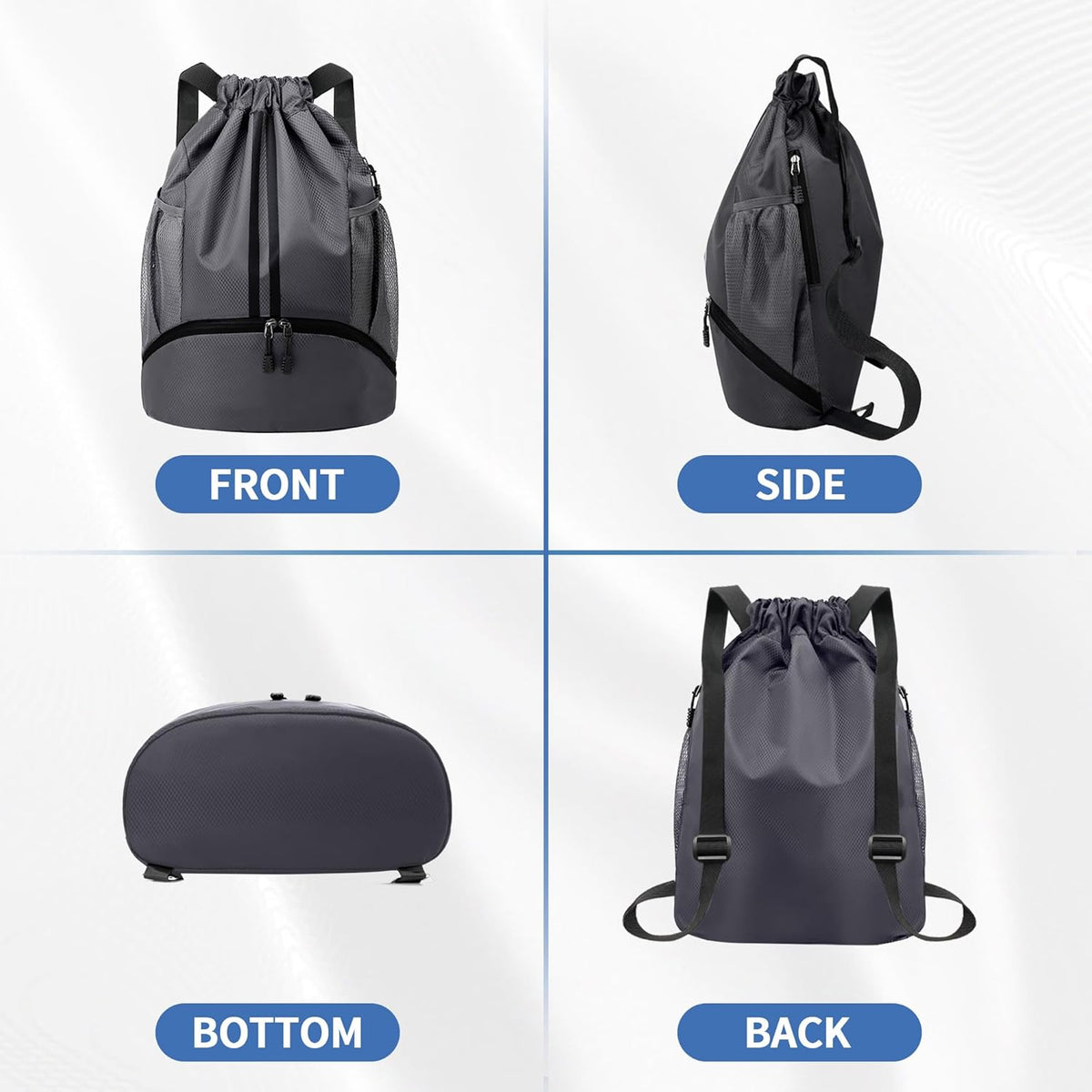 Drawstring Backpack Gym Bag with Shoes Compartment for Soccer, Basketball, Swim, Water-Resistant String Backpack Beach Cinch for Women Men