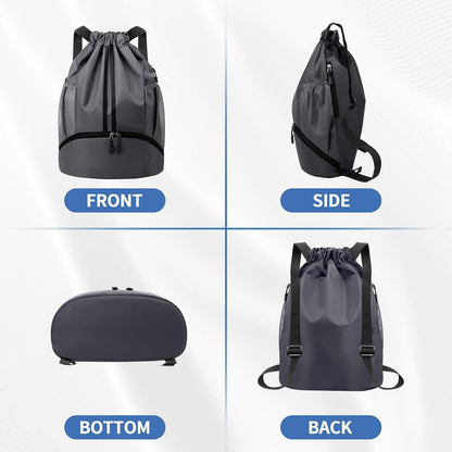Drawstring Backpack Gym Bag with Shoes Compartment for Soccer, Basketball, Swim, Water-Resistant String Backpack Beach Cinch for Women Men