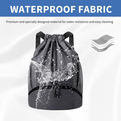 Drawstring Backpack Gym Bag with Shoes Compartment for Soccer, Basketball, Swim, Water-Resistant String Backpack Beach Cinch for Women Men