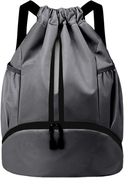 Drawstring Backpack Gym Bag with Shoes Compartment for Soccer, Basketball, Swim, Water-Resistant String Backpack Beach Cinch for Women Men