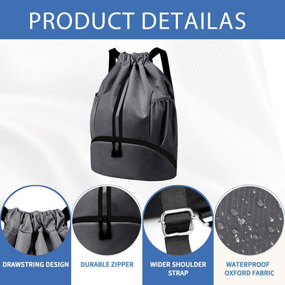 Drawstring Backpack Gym Bag with Shoes Compartment for Soccer, Basketball, Swim, Water-Resistant String Backpack Beach Cinch for Women Men