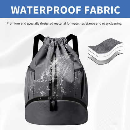 Drawstring Backpack Gym Bag with Shoes Compartment for Soccer, Basketball, Swim, Water-Resistant String Backpack Beach Cinch for Women Men
