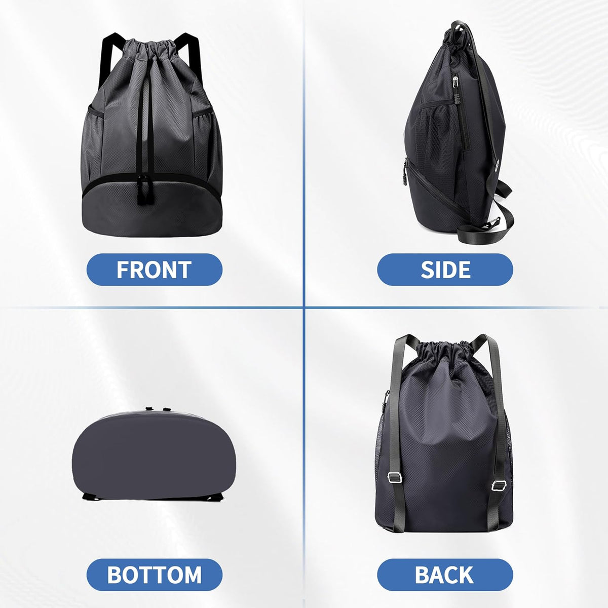 Drawstring Backpack Gym Bag with Shoes Compartment for Soccer, Basketball, Swim, Water-Resistant String Backpack Beach Cinch for Women Men