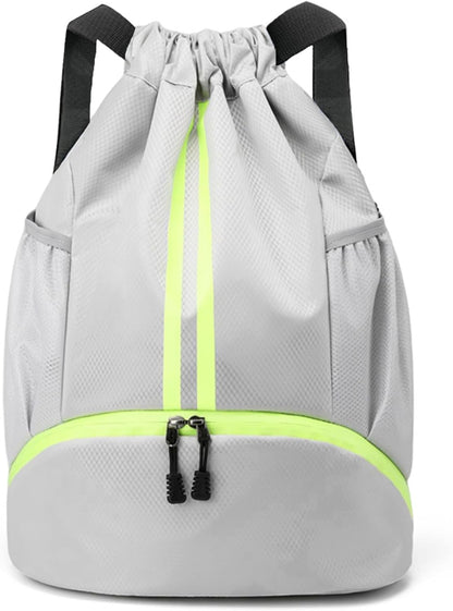 Drawstring Backpack Gym Bag with Shoes Compartment for Soccer, Basketball, Swim, Water-Resistant String Backpack Beach Cinch for Women Men