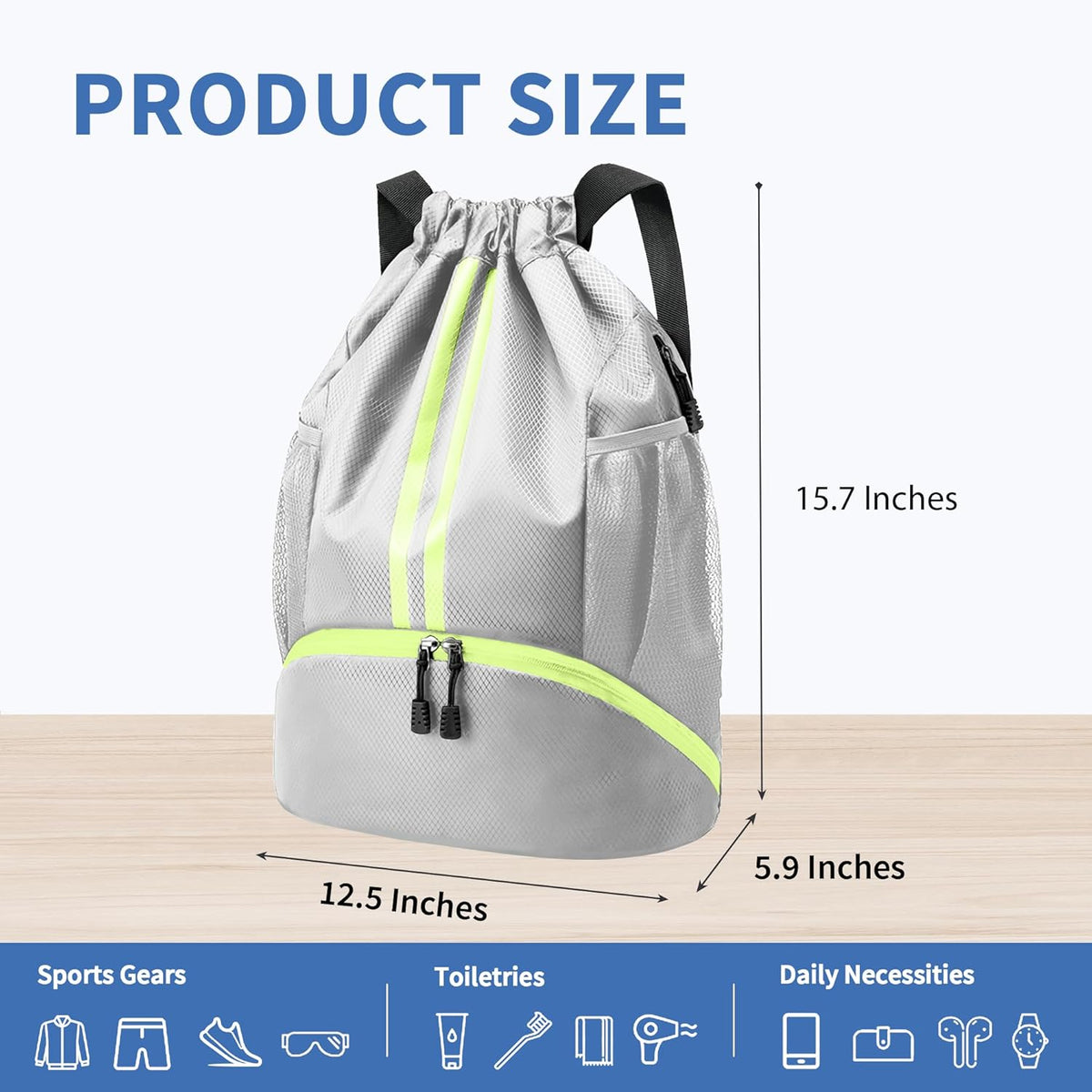 Drawstring Backpack Gym Bag with Shoes Compartment for Soccer, Basketball, Swim, Water-Resistant String Backpack Beach Cinch for Women Men