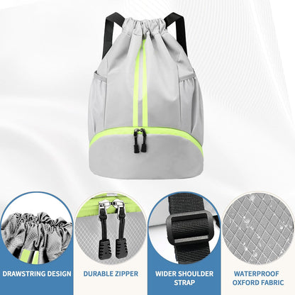 Drawstring Backpack Gym Bag with Shoes Compartment for Soccer, Basketball, Swim, Water-Resistant String Backpack Beach Cinch for Women Men