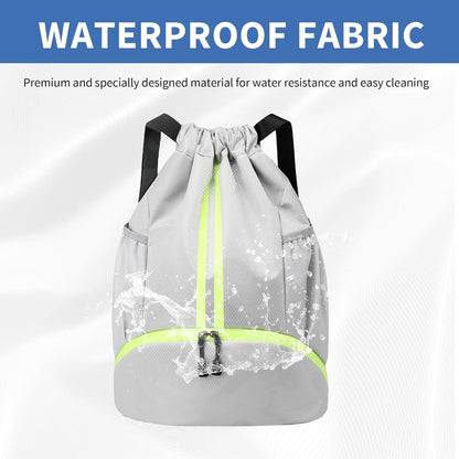 Drawstring Backpack Gym Bag with Shoes Compartment for Soccer, Basketball, Swim, Water-Resistant String Backpack Beach Cinch for Women Men