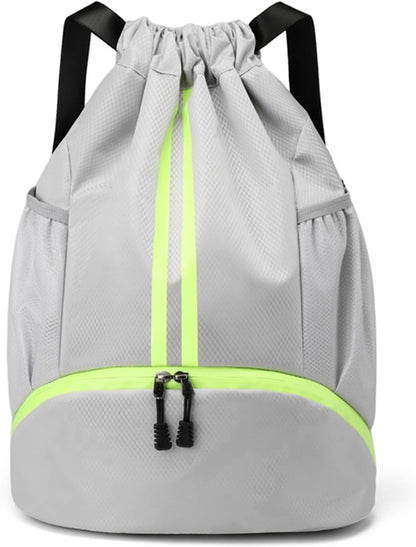 Drawstring Backpack Gym Bag with Shoes Compartment for Soccer, Basketball, Swim, Water-Resistant String Backpack Beach Cinch for Women Men
