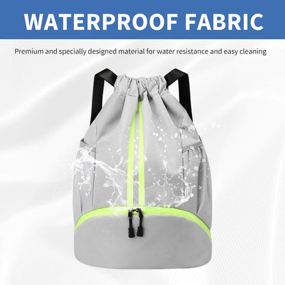 Drawstring Backpack Gym Bag with Shoes Compartment for Soccer, Basketball, Swim, Water-Resistant String Backpack Beach Cinch for Women Men