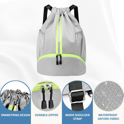 Drawstring Backpack Gym Bag with Shoes Compartment for Soccer, Basketball, Swim, Water-Resistant String Backpack Beach Cinch for Women Men