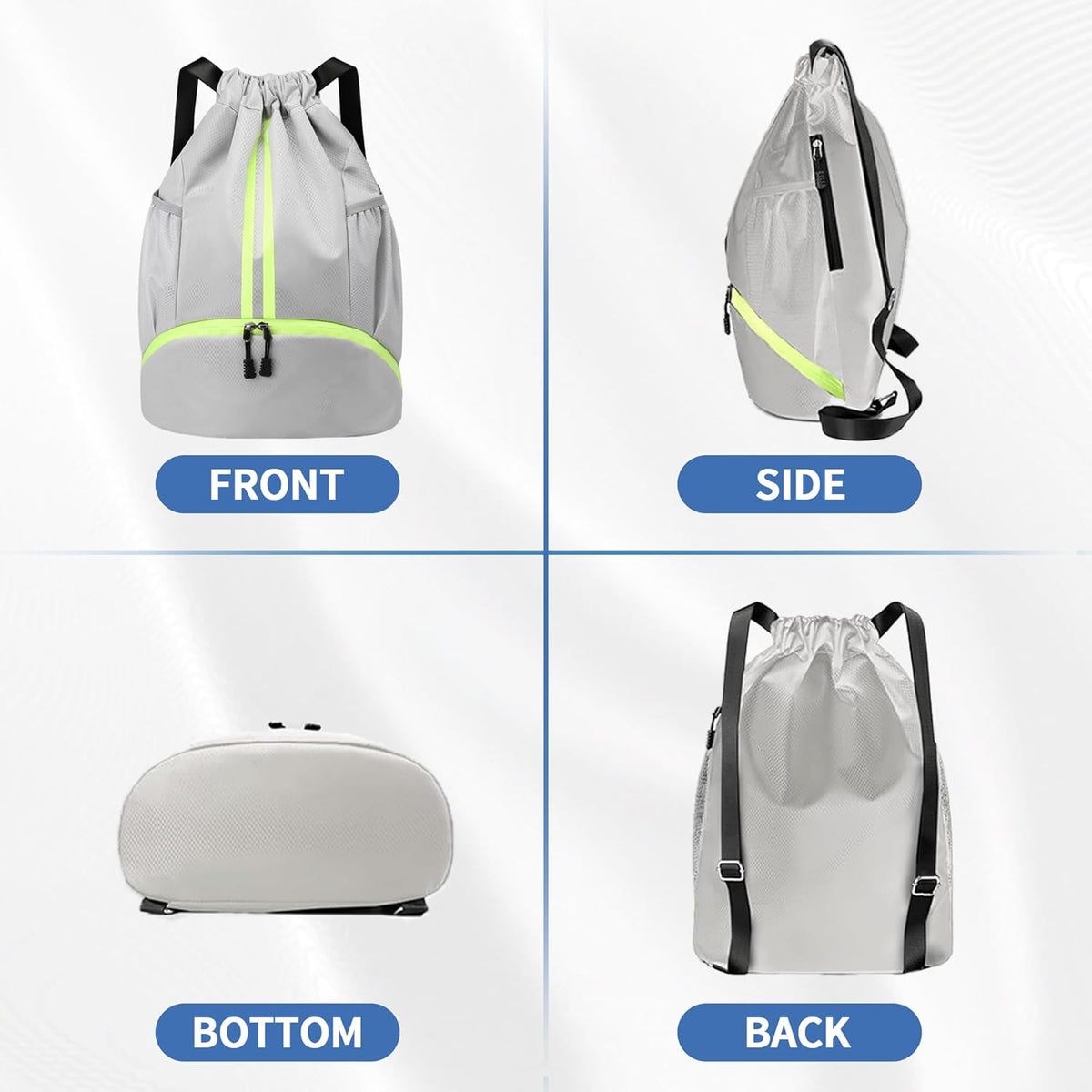 Drawstring Backpack Gym Bag with Shoes Compartment for Soccer, Basketball, Swim, Water-Resistant String Backpack Beach Cinch for Women Men