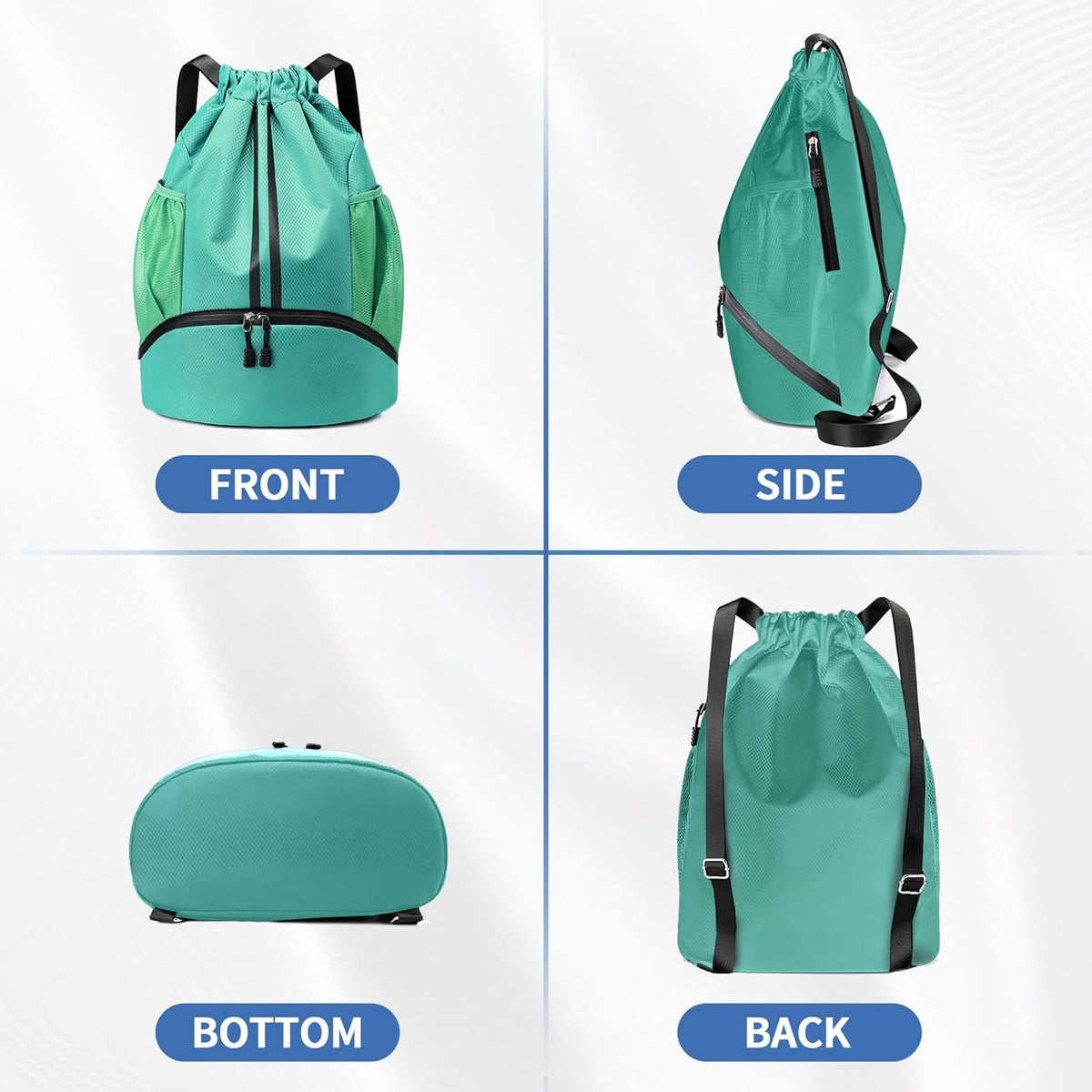 Drawstring Backpack Gym Bag with Shoes Compartment for Soccer, Basketball, Swim, Water-Resistant String Backpack Beach Cinch for Women Men