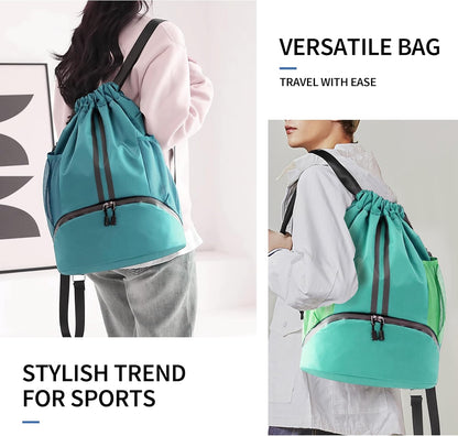 Drawstring Backpack Gym Bag with Shoes Compartment for Soccer, Basketball, Swim, Water-Resistant String Backpack Beach Cinch for Women Men