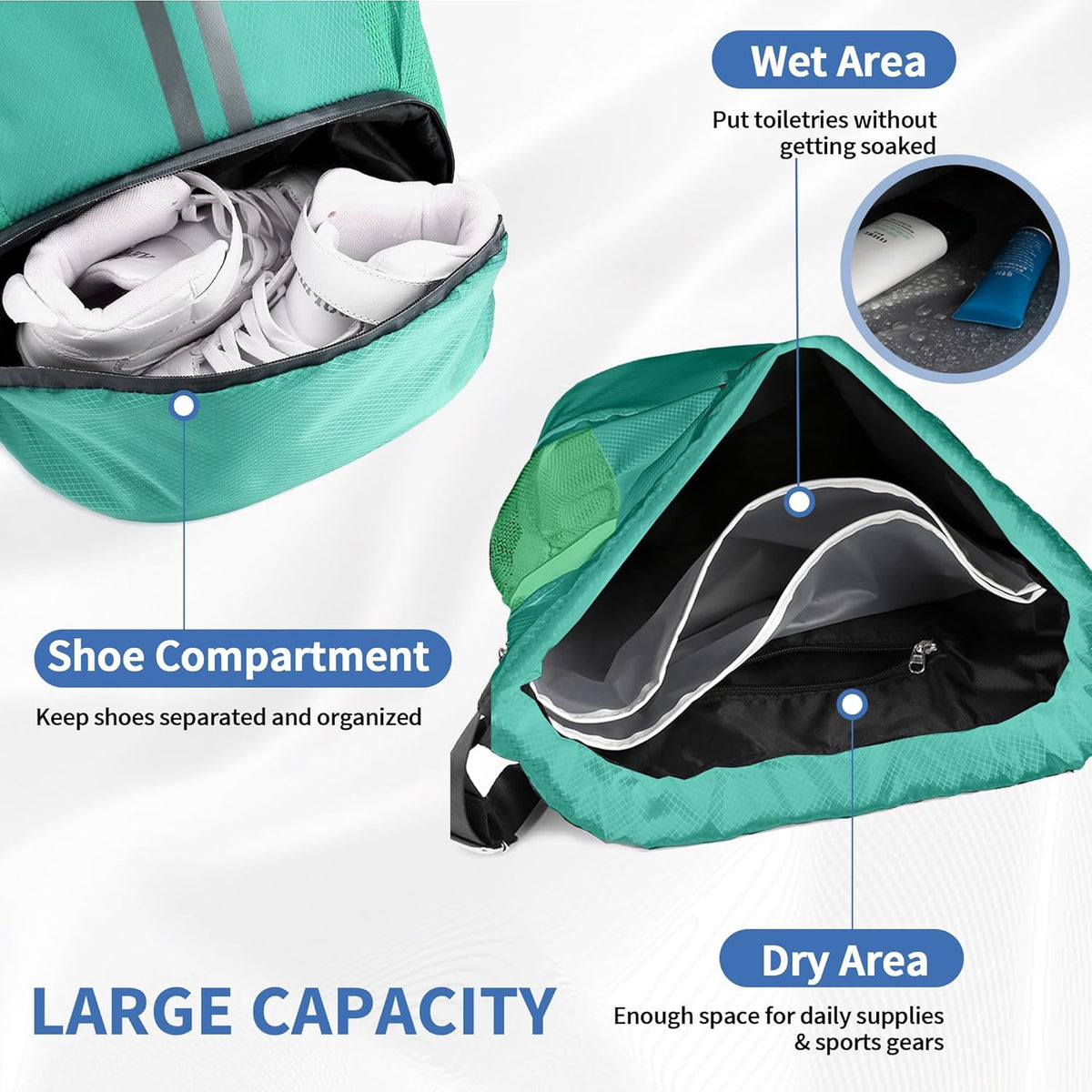 Drawstring Backpack Gym Bag with Shoes Compartment for Soccer, Basketball, Swim, Water-Resistant String Backpack Beach Cinch for Women Men