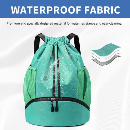 Drawstring Backpack Gym Bag with Shoes Compartment for Soccer, Basketball, Swim, Water-Resistant String Backpack Beach Cinch for Women Men