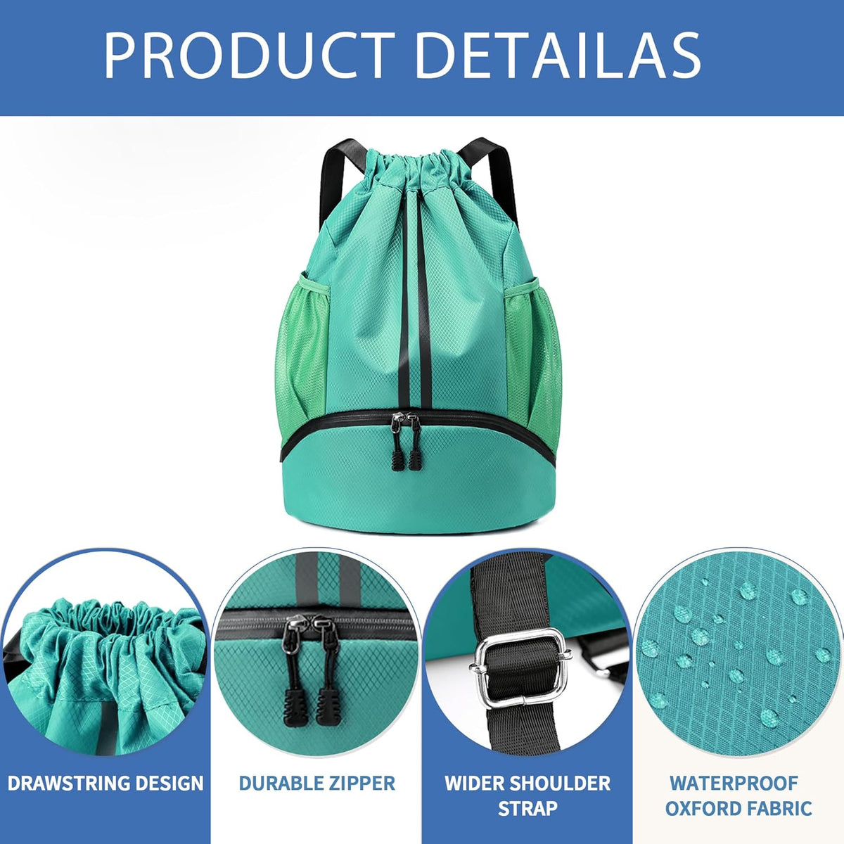 Drawstring Backpack Gym Bag with Shoes Compartment for Soccer, Basketball, Swim, Water-Resistant String Backpack Beach Cinch for Women Men