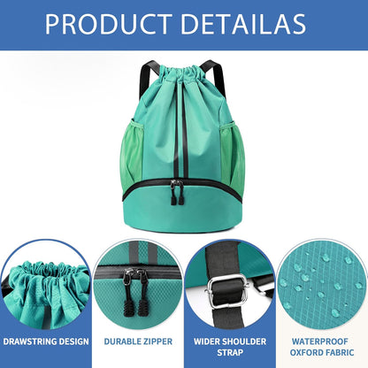 Drawstring Backpack Gym Bag with Shoes Compartment for Soccer, Basketball, Swim, Water-Resistant String Backpack Beach Cinch for Women Men