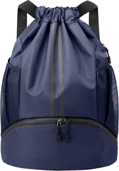 Drawstring Backpack Gym Bag with Shoes Compartment for Soccer, Basketball, Swim, Water-Resistant String Backpack Beach Cinch for Women Men