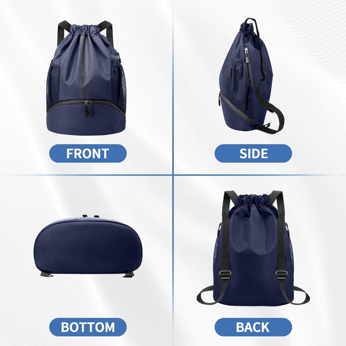 Drawstring Backpack Gym Bag with Shoes Compartment for Soccer, Basketball, Swim, Water-Resistant String Backpack Beach Cinch for Women Men