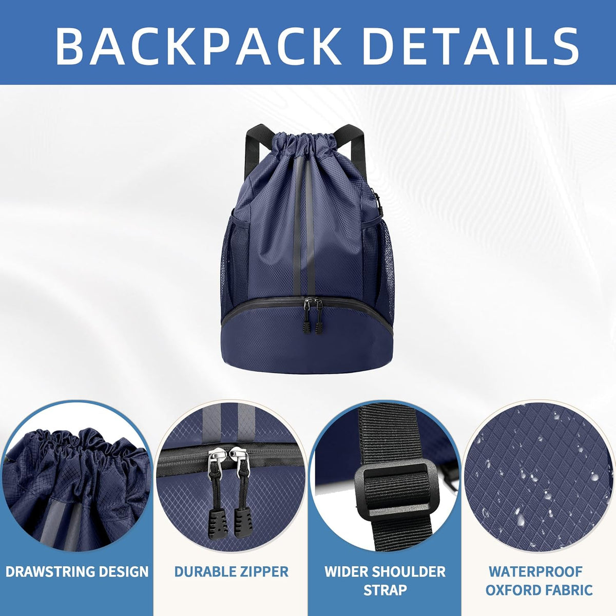 Drawstring Backpack Gym Bag with Shoes Compartment for Soccer, Basketball, Swim, Water-Resistant String Backpack Beach Cinch for Women Men