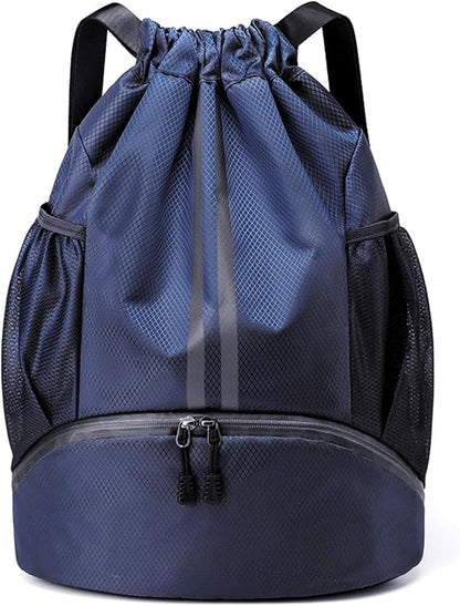 Drawstring Backpack Gym Bag with Shoes Compartment for Soccer, Basketball, Swim, Water-Resistant String Backpack Beach Cinch for Women Men