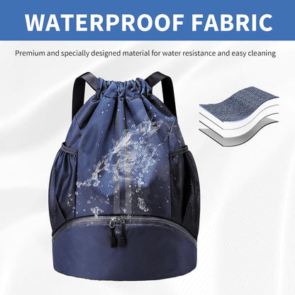 Drawstring Backpack Gym Bag with Shoes Compartment for Soccer, Basketball, Swim, Water-Resistant String Backpack Beach Cinch for Women Men