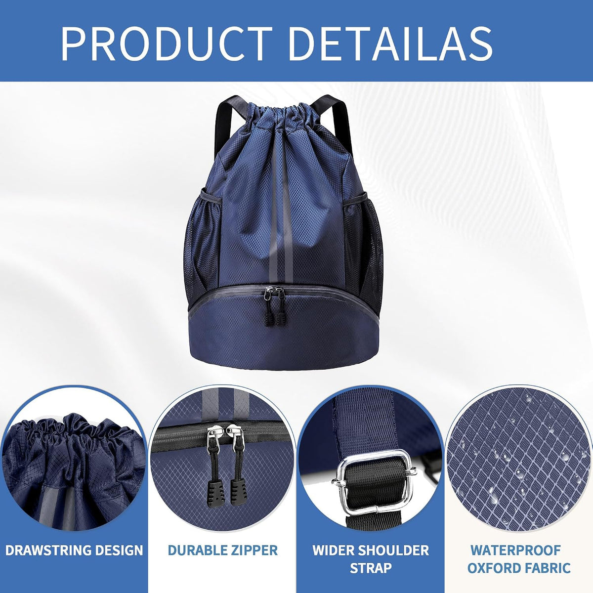 Drawstring Backpack Gym Bag with Shoes Compartment for Soccer, Basketball, Swim, Water-Resistant String Backpack Beach Cinch for Women Men