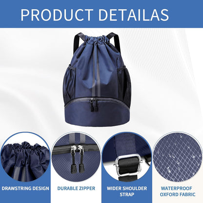Drawstring Backpack Gym Bag with Shoes Compartment for Soccer, Basketball, Swim, Water-Resistant String Backpack Beach Cinch for Women Men