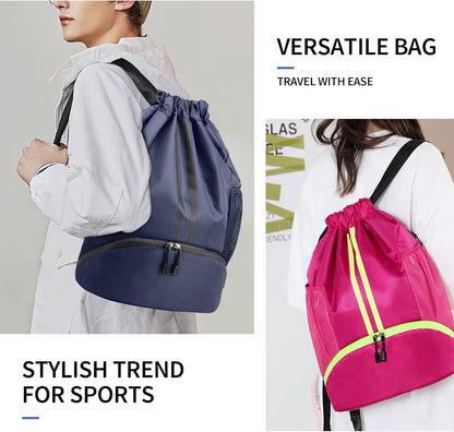 Drawstring Backpack Gym Bag with Shoes Compartment for Soccer, Basketball, Swim, Water-Resistant String Backpack Beach Cinch for Women Men