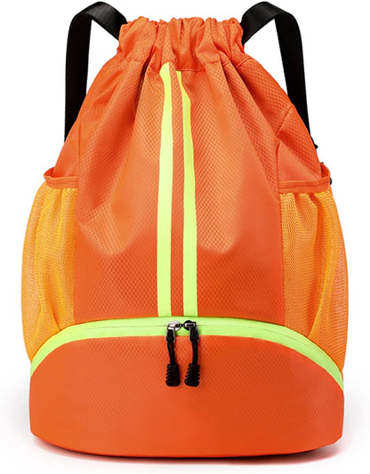 Drawstring Backpack Gym Bag with Shoes Compartment for Soccer, Basketball, Swim, Water-Resistant String Backpack Beach Cinch for Women Men