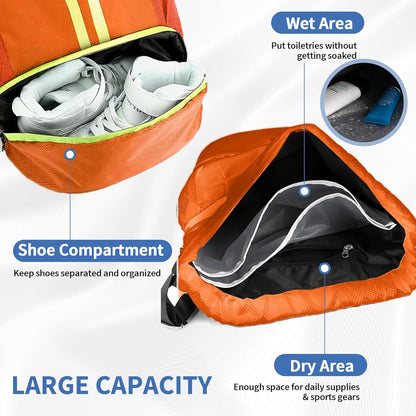 Drawstring Backpack Gym Bag with Shoes Compartment for Soccer, Basketball, Swim, Water-Resistant String Backpack Beach Cinch for Women Men