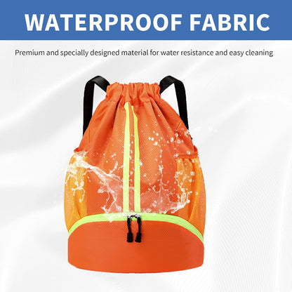 Drawstring Backpack Gym Bag with Shoes Compartment for Soccer, Basketball, Swim, Water-Resistant String Backpack Beach Cinch for Women Men