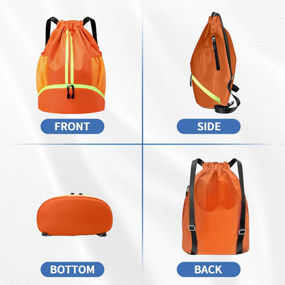 Drawstring Backpack Gym Bag with Shoes Compartment for Soccer, Basketball, Swim, Water-Resistant String Backpack Beach Cinch for Women Men