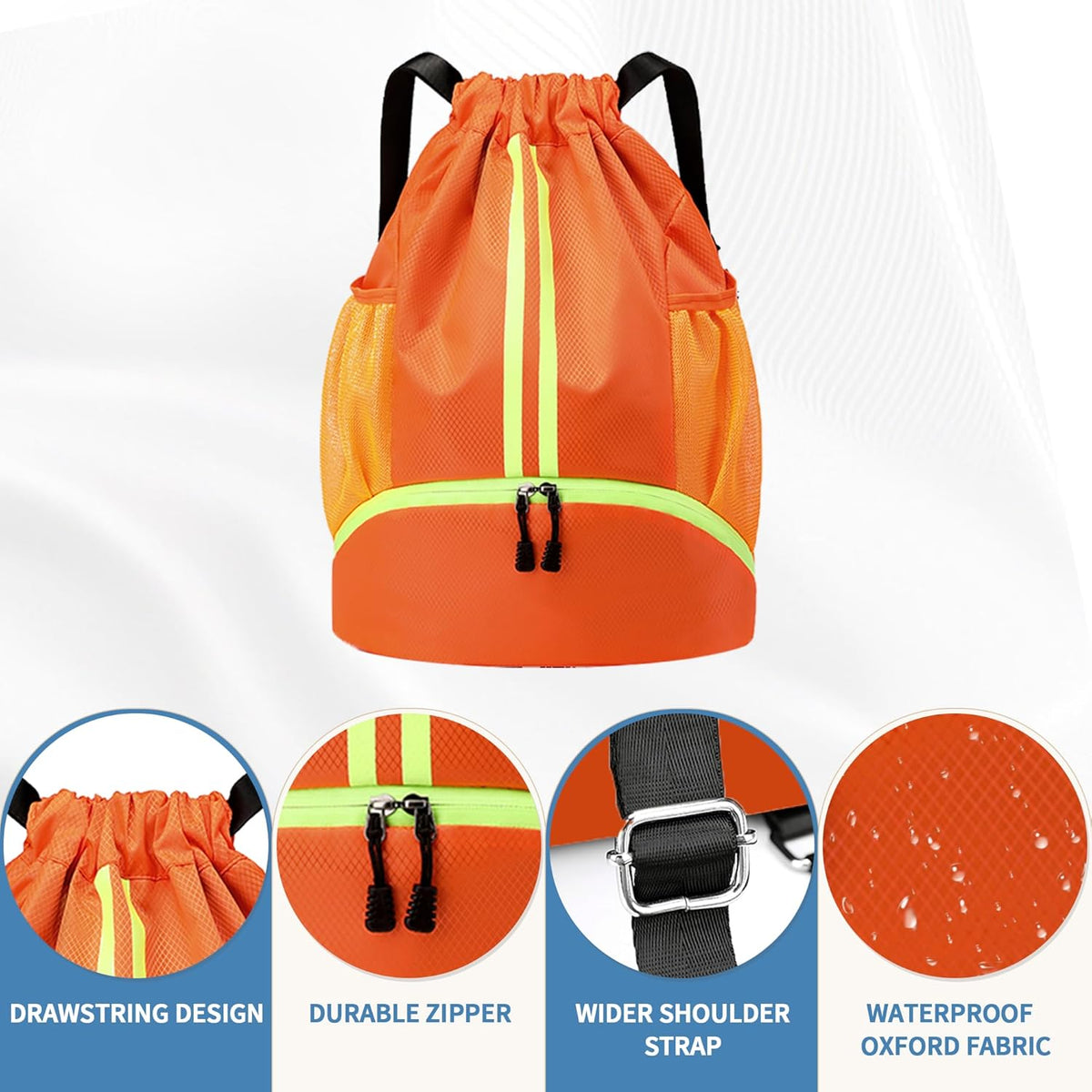 Drawstring Backpack Gym Bag with Shoes Compartment for Soccer, Basketball, Swim, Water-Resistant String Backpack Beach Cinch for Women Men