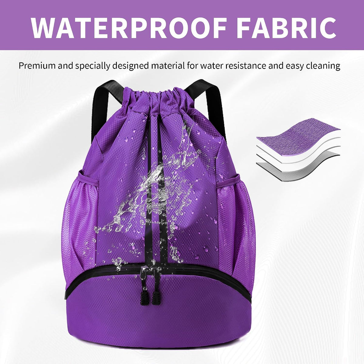 Drawstring Backpack Gym Bag with Shoes Compartment for Soccer, Basketball, Swim, Water-Resistant String Backpack Beach Cinch for Women Men