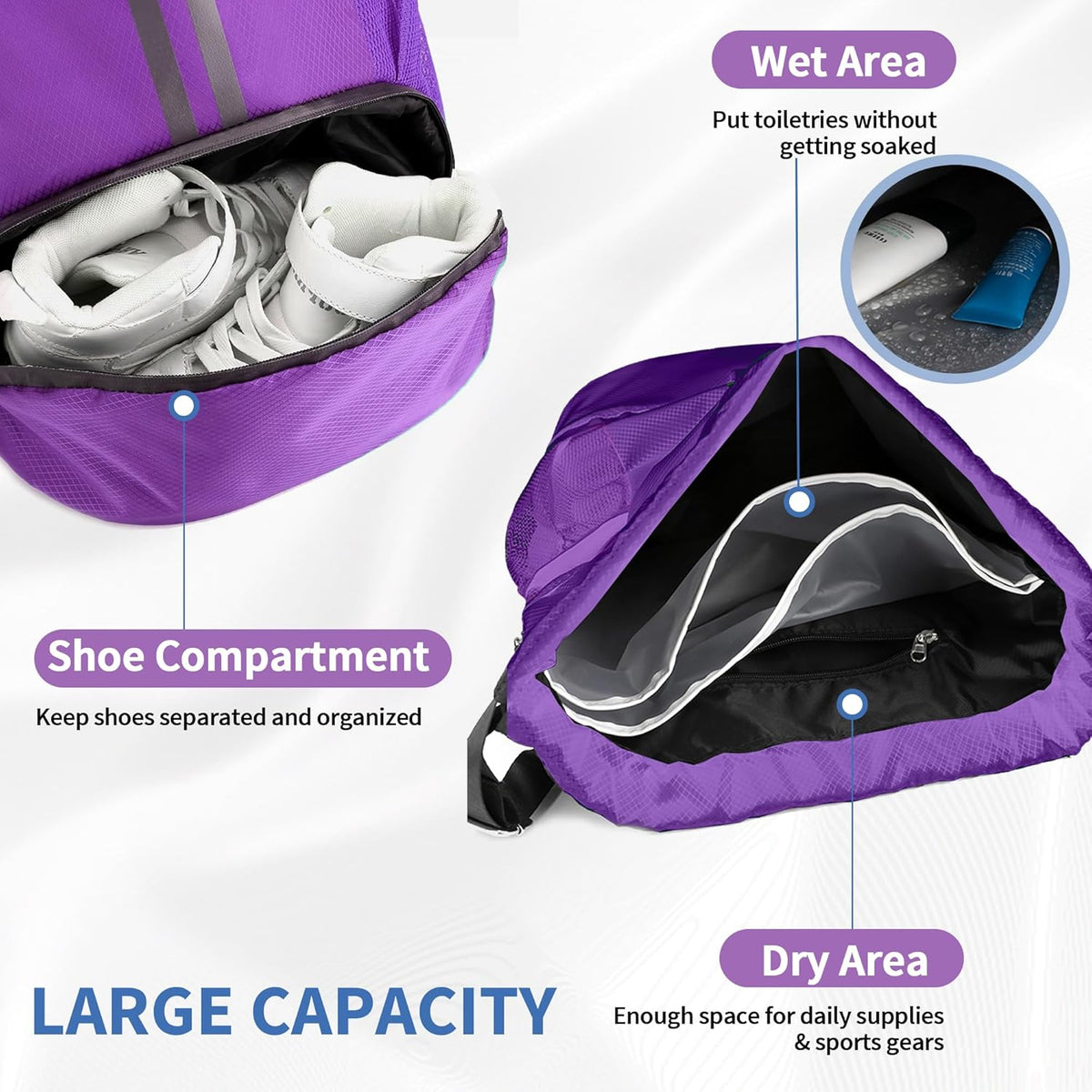 Drawstring Backpack Gym Bag with Shoes Compartment for Soccer, Basketball, Swim, Water-Resistant String Backpack Beach Cinch for Women Men
