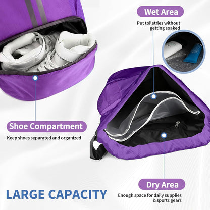 Drawstring Backpack Gym Bag with Shoes Compartment for Soccer, Basketball, Swim, Water-Resistant String Backpack Beach Cinch for Women Men