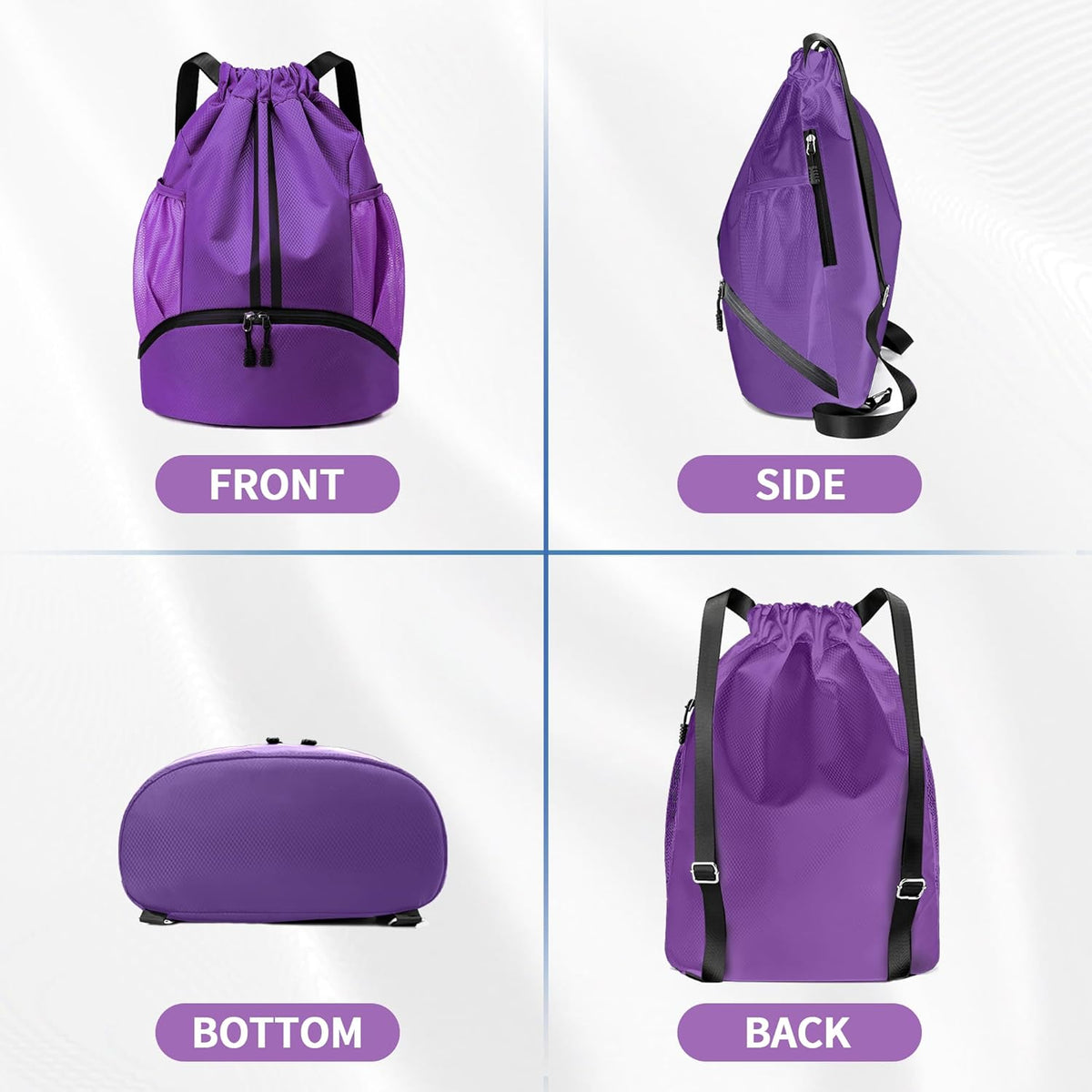 Drawstring Backpack Gym Bag with Shoes Compartment for Soccer, Basketball, Swim, Water-Resistant String Backpack Beach Cinch for Women Men