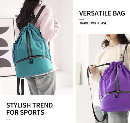 Drawstring Backpack Gym Bag with Shoes Compartment for Soccer, Basketball, Swim, Water-Resistant String Backpack Beach Cinch for Women Men