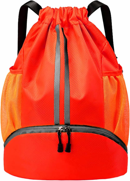 Drawstring Backpack Gym Bag with Shoes Compartment for Soccer, Basketball, Swim, Water-Resistant String Backpack Beach Cinch for Women Men
