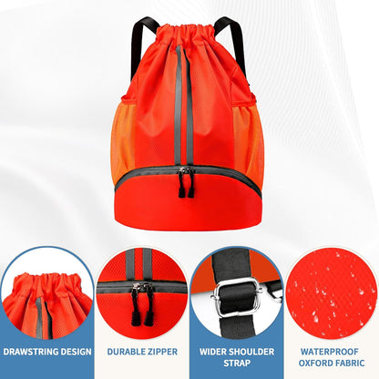 Drawstring Backpack Gym Bag with Shoes Compartment for Soccer, Basketball, Swim, Water-Resistant String Backpack Beach Cinch for Women Men