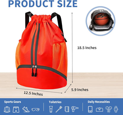 Drawstring Backpack Gym Bag with Shoes Compartment for Soccer, Basketball, Swim, Water-Resistant String Backpack Beach Cinch for Women Men