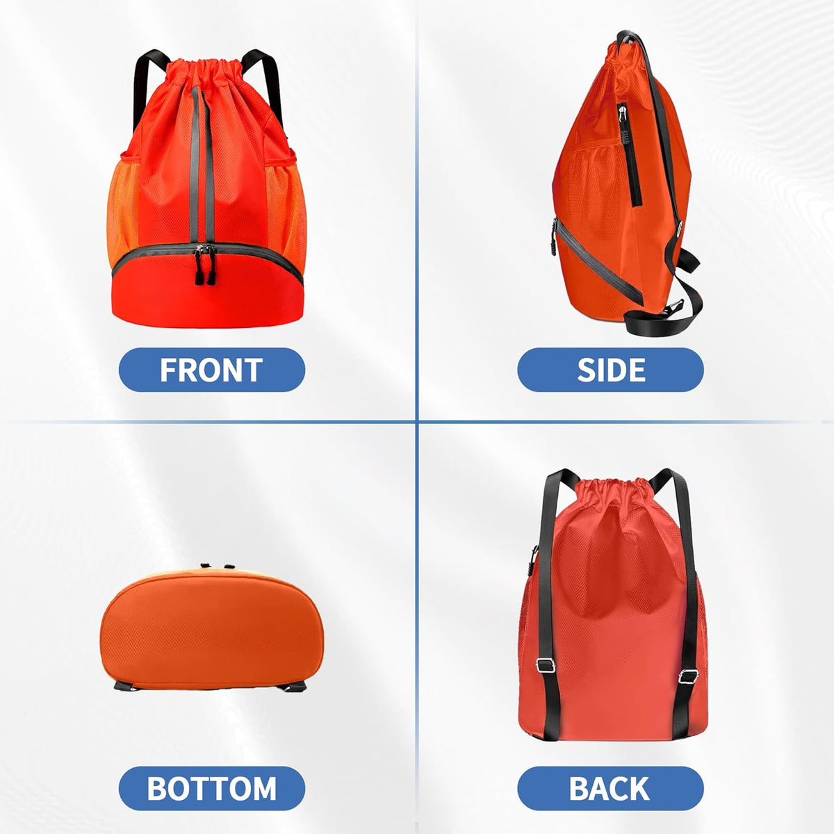 Drawstring Backpack Gym Bag with Shoes Compartment for Soccer, Basketball, Swim, Water-Resistant String Backpack Beach Cinch for Women Men
