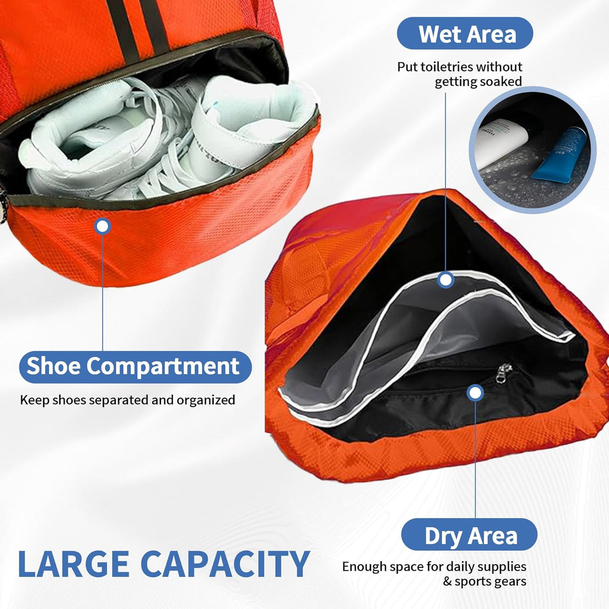 Drawstring Backpack Gym Bag with Shoes Compartment for Soccer, Basketball, Swim, Water-Resistant String Backpack Beach Cinch for Women Men