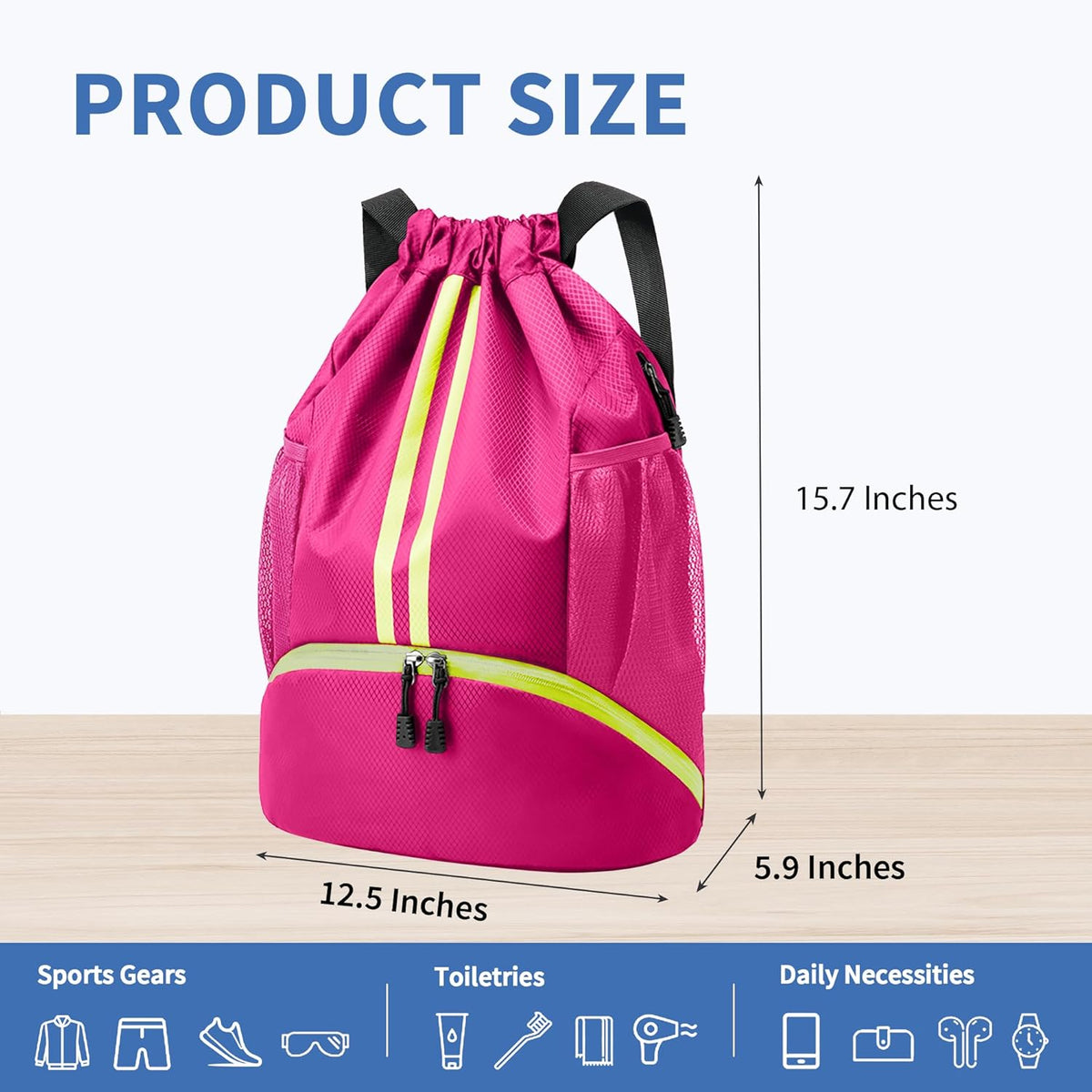 Drawstring Backpack Gym Bag with Shoes Compartment for Soccer, Basketball, Swim, Water-Resistant String Backpack Beach Cinch for Women Men
