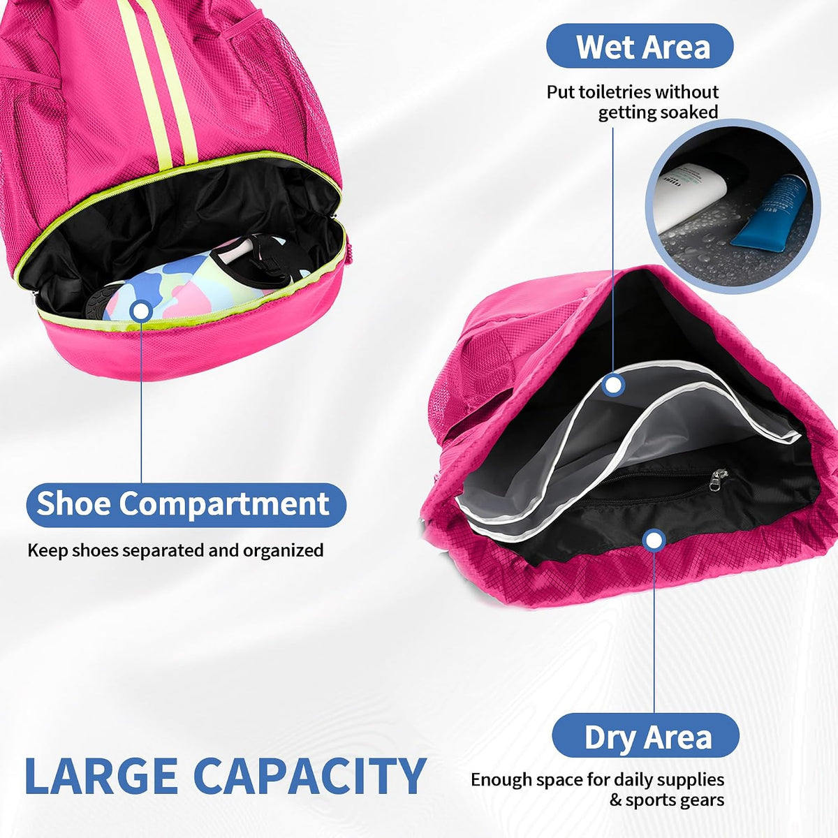 Drawstring Backpack Gym Bag with Shoes Compartment for Soccer, Basketball, Swim, Water-Resistant String Backpack Beach Cinch for Women Men